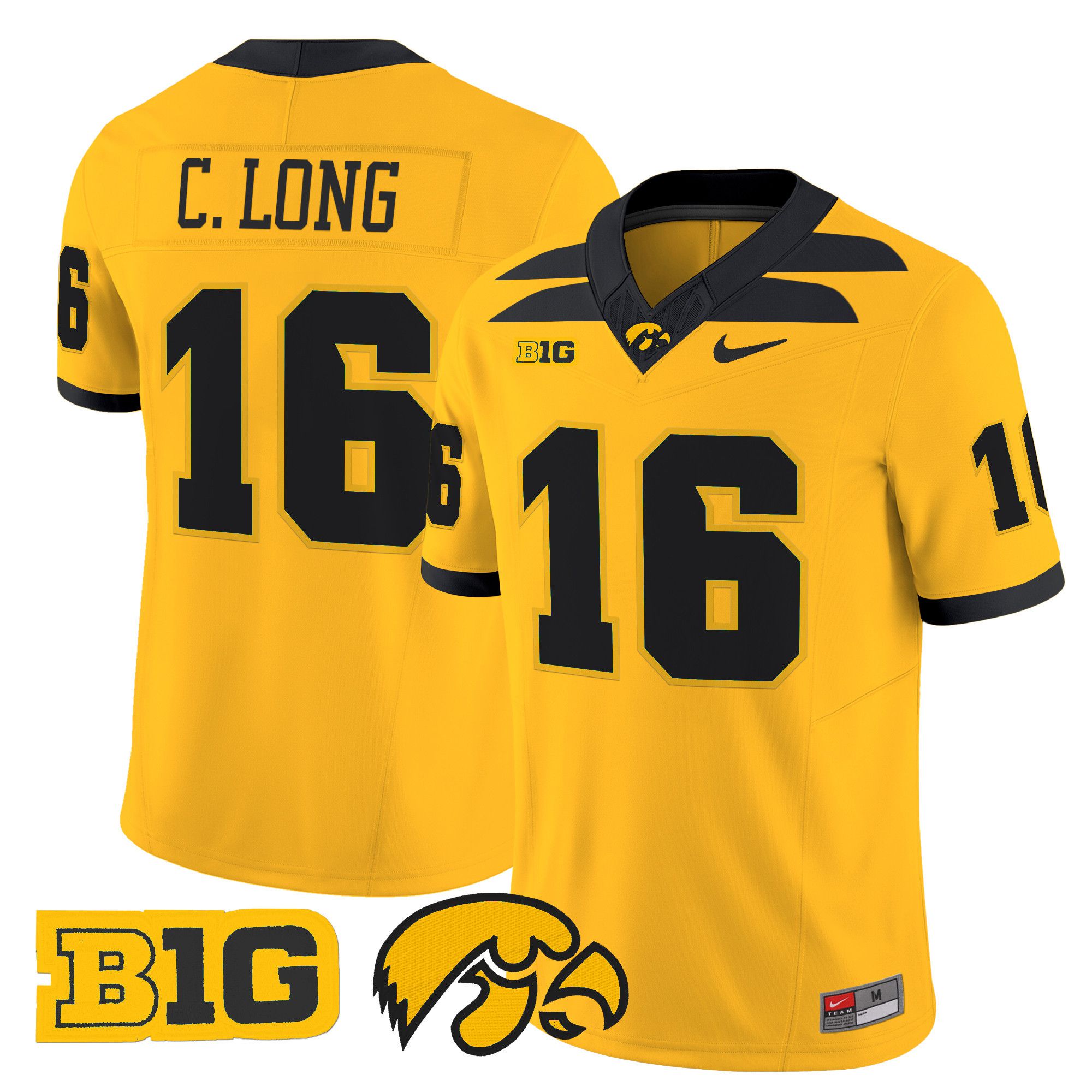 Men Iowa Hawkeyes #16 C.Long Yellow Nike 2024 Vapor Limited NCAA Jersey style 1